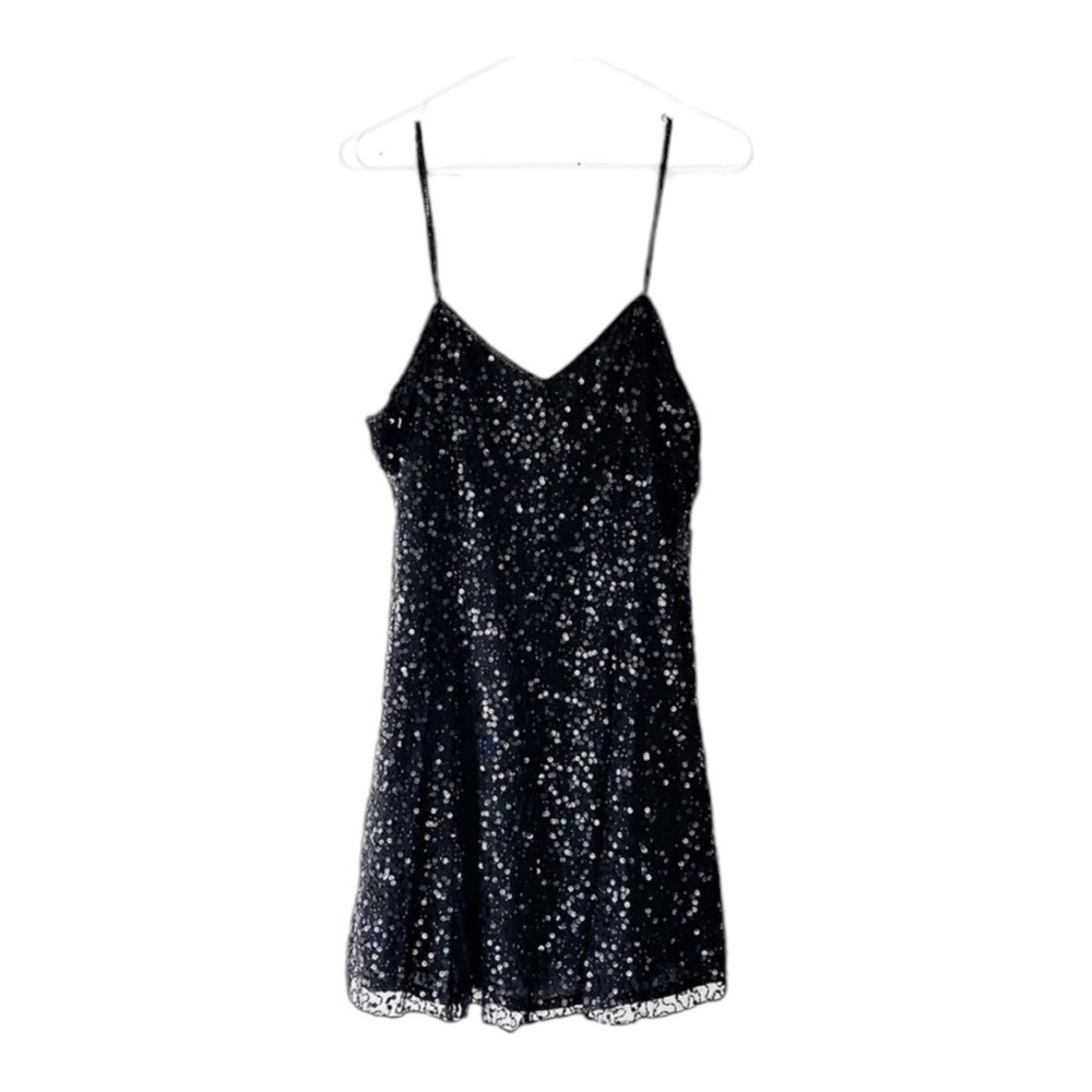 Laurence Kazar Vintage 80s Black Sequin Slip Dress Size PM (See Note on Size)